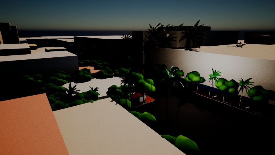 Coconut Grove rebuilt in Unreal Engine: golden-hour overview